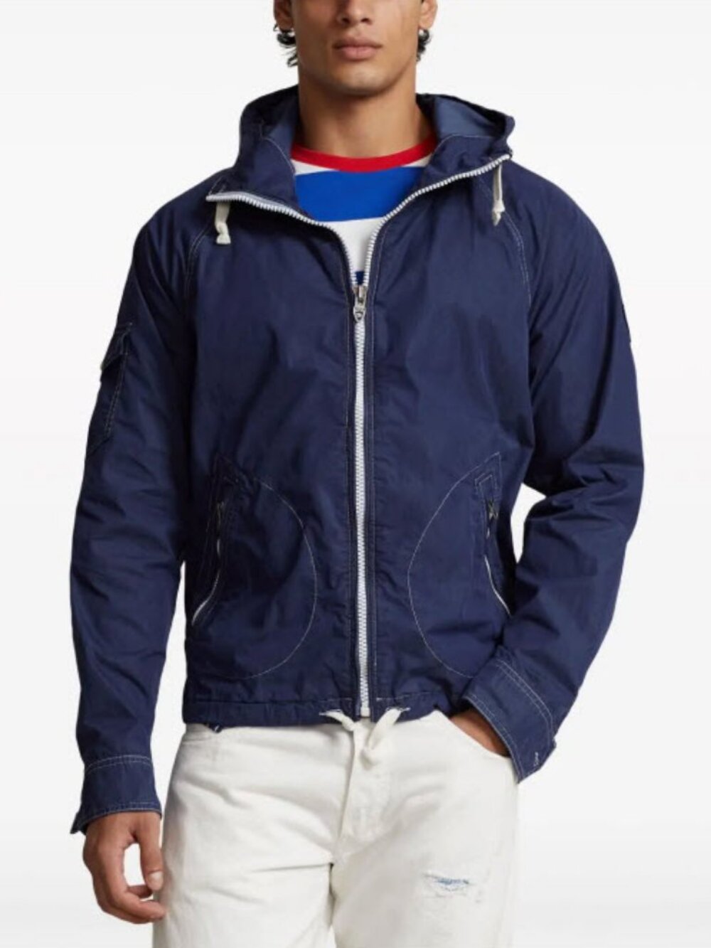 Mens Polo by Ralph Lauren Blue (Item-15) Lightweight Zip Twill Hooded Jacket L